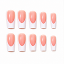 Coral Pink Deep White French Long Square Press-On Nails ten nail set