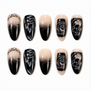 Black Smoky Skull Rose Oval Press-On Nails ten nail set
