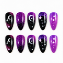 Purple Galaxy Moon & Star Almond Press-On Nails ten nail set