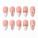 White Lace Shell & Gold Star Almond Press-On Nails ten nail set