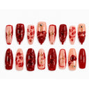 Red and nude abstract almond press-on nails