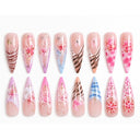Pink mixed nail art coffin press-on nails