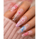 Pink mixed nail art coffin press-on nails worn on hand