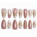 Mauve gold floral square press-on nails