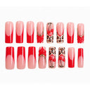 Red cherry leopard coffin press-on nails