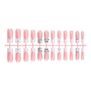 Pink white bow rhinestone coffin press-on nails complete supplier set