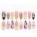 Pink cream playful nail art almond press-on nails
