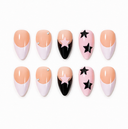 Black pink star French almond press-on nails — ten nail display