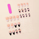Black pink star French almond press-on nails — supplier design reference