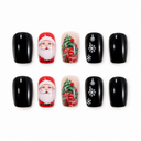 Black Santa and Christmas tree short square nails — hero