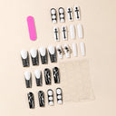 Black white cross silver thread long square nails — supplier