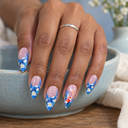 Blue koi fish and daisy almond nails — hand