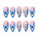 Blue koi fish and daisy almond nails — hero