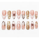Nude white floral gold square press-on nails