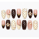 Chocolate cream polka dot square press-on nails