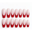 Red French tip almond press-on nails