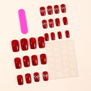 Ruby red white ribbon bow short square nails — supplier