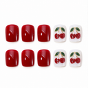 Ruby red glitter cherry short square nails — hero