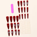 Wine red white spiderweb stiletto nails — supplier