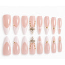 Nude French crystal coffin press-on nails