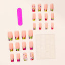 Supplier view of neon zebra French square nails with star and rhinestone accents