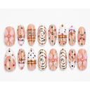Nude pink bow polka dot nail art almond press-on nails