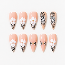 Nude white floral animal-print stiletto press-on nails