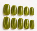 Olive green cat eye square press-on nails