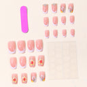 Original supplier image of orange floral and silver V French short square nails