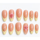 Peach floral almond press-on nails