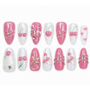 Pink cherry rhinestone square press-on nails