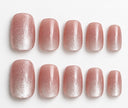 Pink glitter square press-on nails
