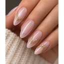 Pink gold accent almond press-on nails worn on hand