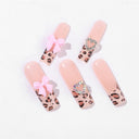 Pink leopard bow long square press-on nails complete supplier set