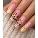 Pink monkey plaid square press-on nails worn on hand