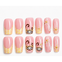 Pink monkey plaid square press-on nails