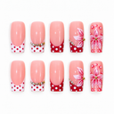 Pink red floral polka dot square press-on nails — hero