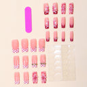 Pink red floral polka dot square press-on nails — supplier