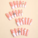 Pink white floral square press-on nails complete supplier set