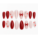 Red heart bow almond press-on nails