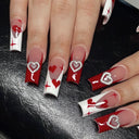 Red heart crystal and kiss French long square press-on nails – original supplier design