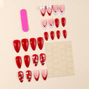 Red heart and white bow French almond press-on nails – original supplier design