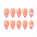 Red heart white French bow almond press-on nails — hero