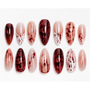 Red nude abstract almond press-on nails