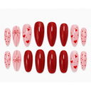 Red and pink heart almond press-on nails