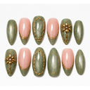 Sage green blush gold oval press-on nails