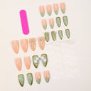 Supplier view of sage green rose pearl and gold almond press-on nails